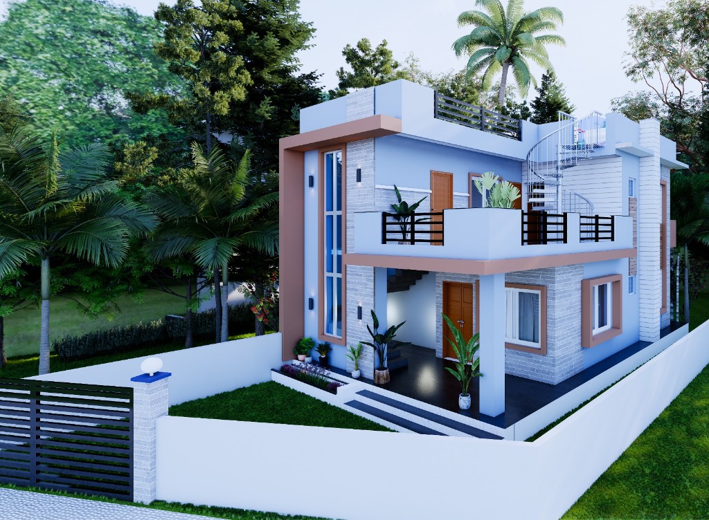 Modern home with spiral staircase and rooftop terrace — Build Engineering Pokhara