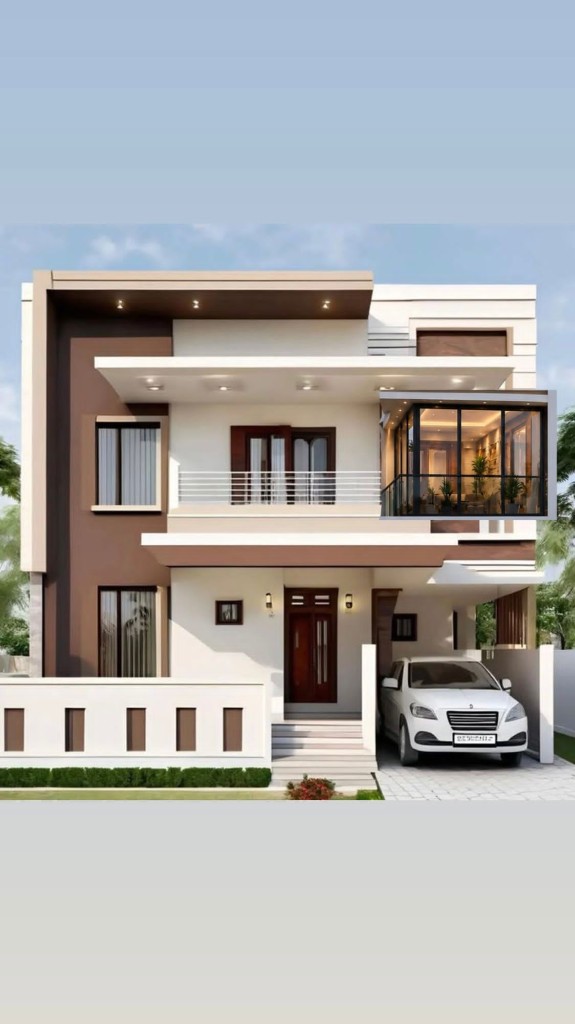 Contemporary house with glass sunroom and carport — Build Engineering Pokhara